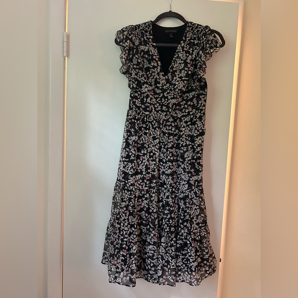Banana Republic Floral Midi Dress with Ruffled Sleeves